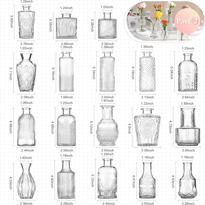 Set of 33 Bud Vases for Flowers, Small Glass Vases for Flowers, Small Vintage - Image 3