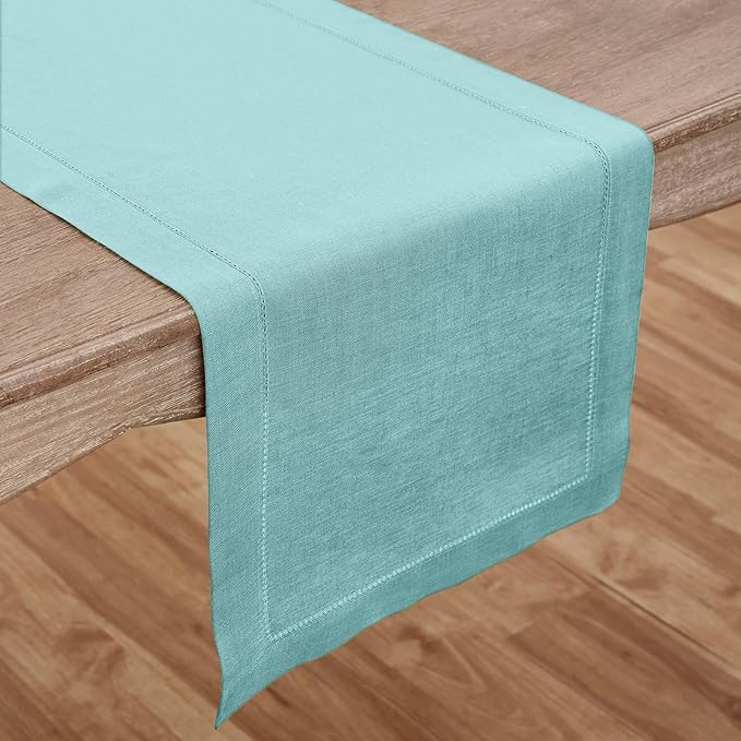 Solino Home Linen Aqua Blue Table Runner 72 Inches Long - Image 2