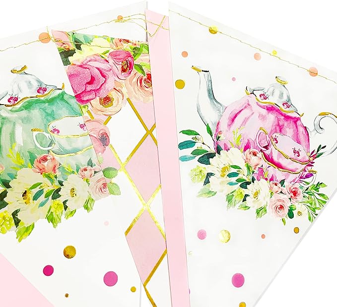 Spring Tea Party Decorations Pink and Gold Floral Flower Butterfly Teapot - Image 3