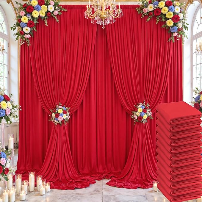60×14ft Wrinkle Free Red Backdrop Curtain, Soft Silky Easy to Drape Wedding by ENJOYYOURPARTY