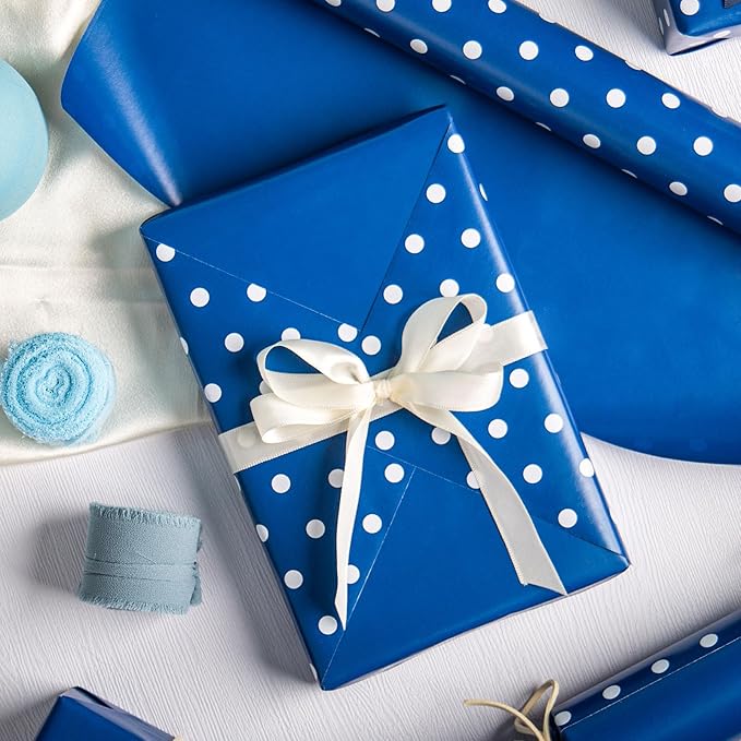 Flyhill Navy Blue Wrapping Paper, Reversible Gift Wrap Paper - Image 6