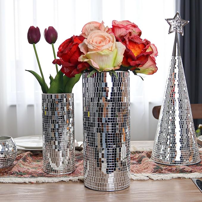 WDHODEC Disco Vase for Flowers 2 PCS Glass Mirror Vases for Living Room - Image 5