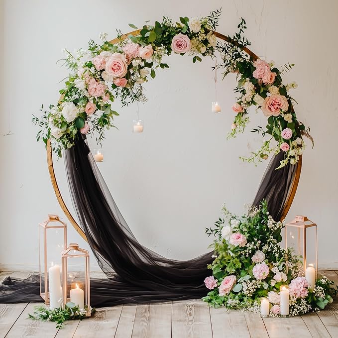 Wedding Arch Draping Fabric 3 Panels 28.7" x 20FT Black Sheer Chiffon Backdrop - Image 5