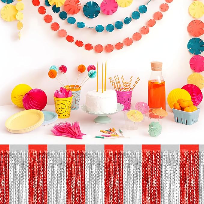 6 Pack 29 x108 Inch Red Silver Wave Foil Fringe Table Skirts Metallic Banner - Image 6