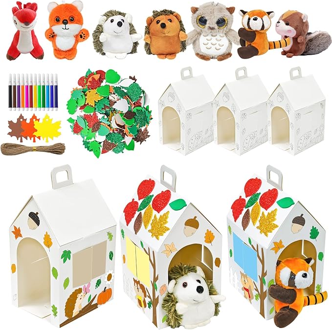 Cinrobiye 6 Set Fall Party Favors Mini Woodland Animals Bulk Plush Keychains by Cinrobiye