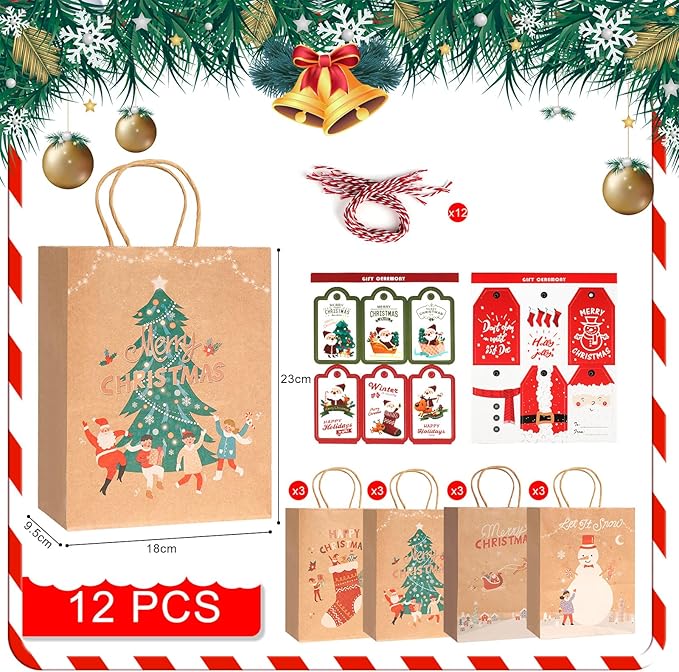 LYLIN 12Pcs Kraft Christmas Gift Bags - Image 6
