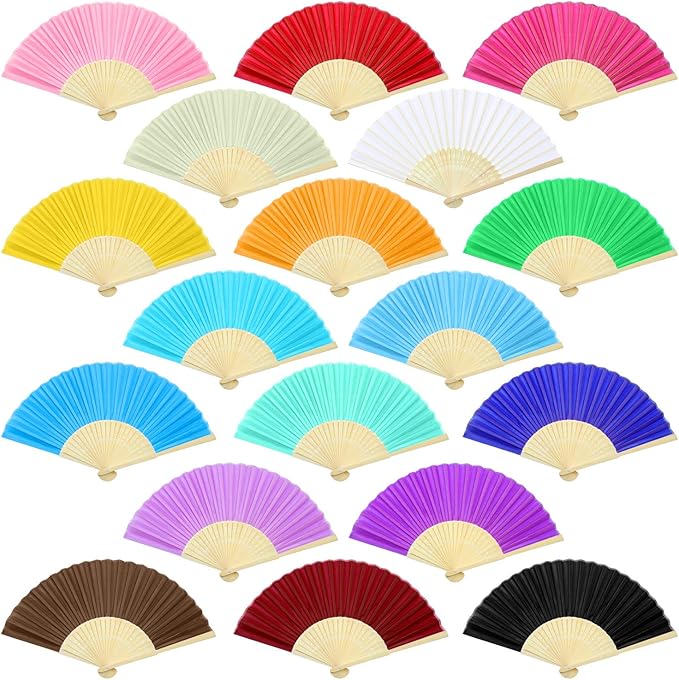 Aneco 18 Pieces 18 Colors Handheld Fans Cloth Hand Fans Bamboo Folding Fans by Aneco