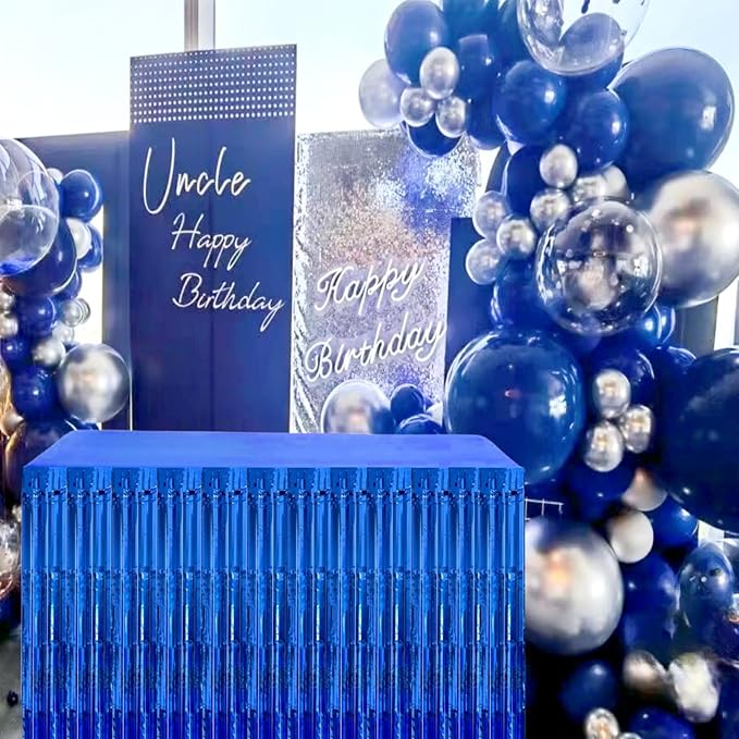 Blue Streamers Party Decorations, 2 Packs Blue Table Skirts Metallic Foil - Image 5