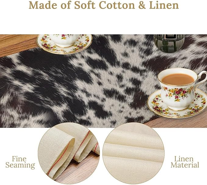 Cow Print Table Runner, Country Farm Animal Fur Skin Pattern Western Style - Image 6