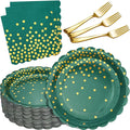 105PCS Green Plates and Napkins Party Supplies, 7” Dessert Paper Plates by LOOWVY