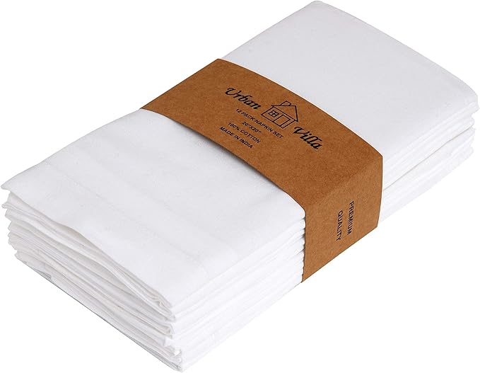Urban Villa White Cloth Napkins Set of 12 100% Cotton Dinner Napkins Cloths - Image 9
