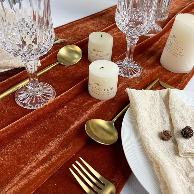 Luxurious Velvet Table Runner, Terracotta 120 Inches Wedding Table Runners - Image 7