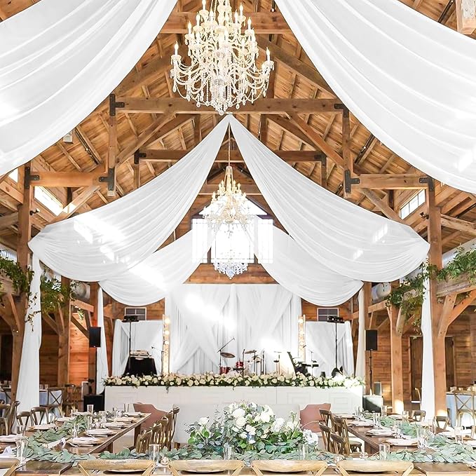 4 Panels White Wedding Ceiling Drapes 5ftx30ft Ceiling Drapes Chiffon Fabric by fani