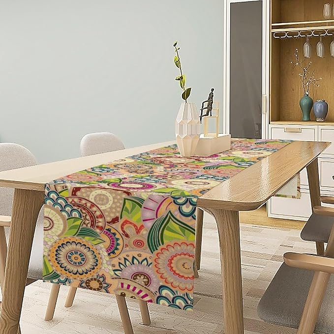 Boho Floral Table Runner, Retro Bohemian Flower Table Runner - Image 2