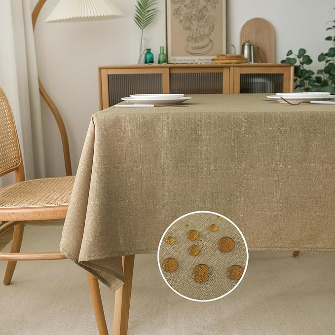 NLMUVW Square Tan Linen Tablecloth, Farmhouse Table Cloth Textured Water by NLMUVW