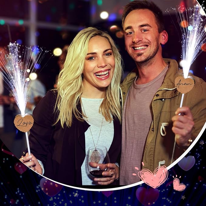 50 Pcs Wedding Sparklers Heart Shaped LED Glow Sticks Fiber Optic Wands Light - Image 5