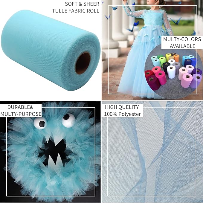 Light Blue Tulle Fabric Rolls 6 Inch by 100 Yards Fabric Spool Tulle Ribbon - Image 7