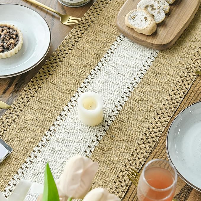 Artoid Mode Burlap Brown Farmhouse Rustic Table Runner, Seasonal Hollow Kitchen - Image 4