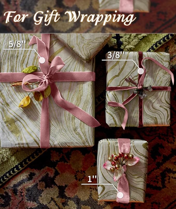 Pink Velvet Ribbon 3/8'' 25 Yards - Image 3