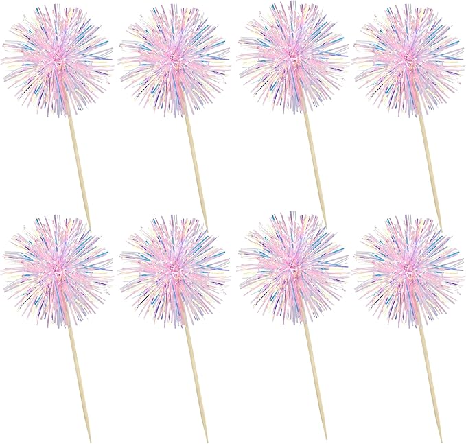 Ephlyn 30Pcs Foil Firework Cupcake Toppers Happy Birthday Cake Toppers Tinsel - Image 3