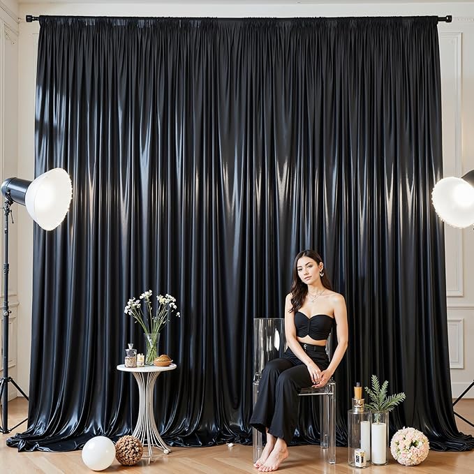 Black Glitter Backdrop Curtain for Parties Wedding, 10Ft x 10Ft Satin Shimmer - Image 5