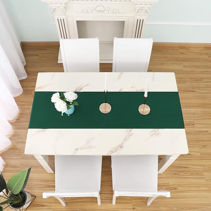 DUALIFE Dark Green Table Runner 14x72 Inch Thick Polyester Decorative Cloth - Image 4