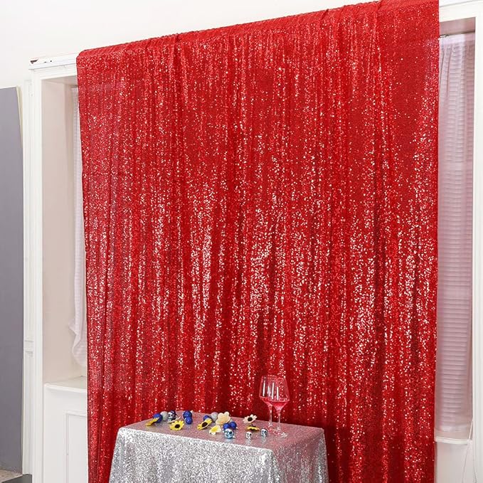 Eternal Beauty Red Sequin Backdrop, 8x8 Ft Glitter Background Curtains - Image 9
