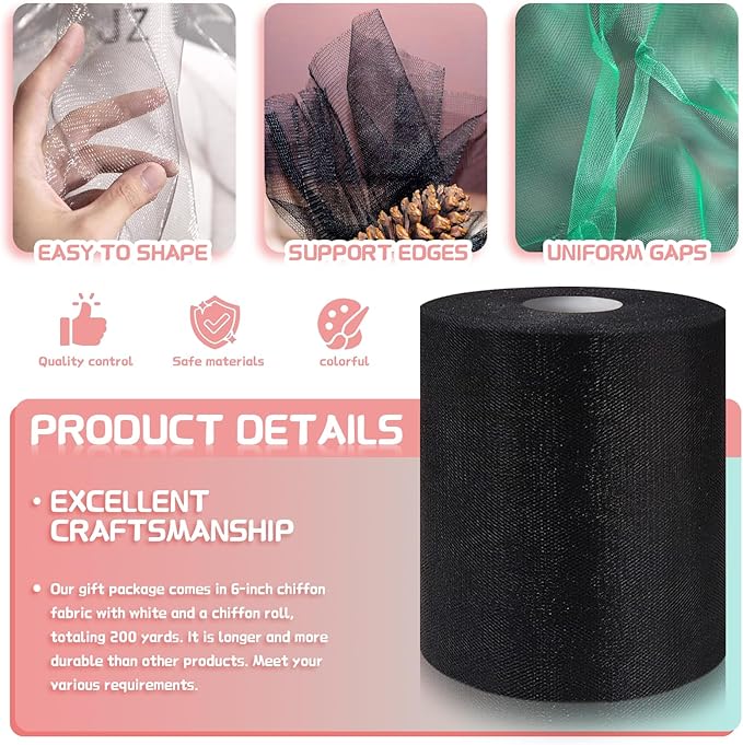 6" x 200 Yards Black Tulle Fabric Rolls - Image 3