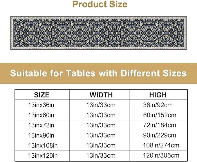 Vintage Boho Floral Table Runner, Morris Rustic Country Farmhouse Dark Blue - Image 4