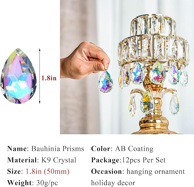 12 Pieces 50mm Crystal Prisms Chandelier Colorful Bauhinia Ornament Pendants - Image 2
