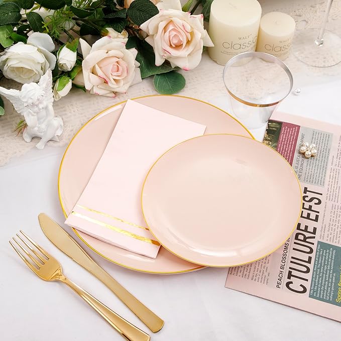 NOCCUR 350PCS Pink and Gold Plastic Plates - Image 7