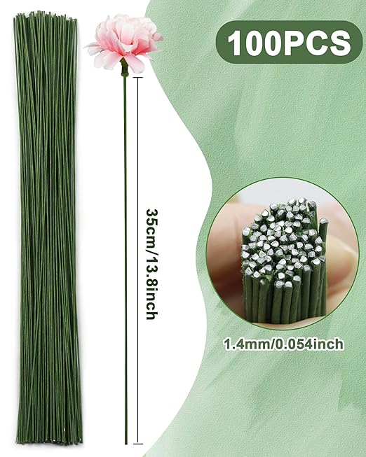 100 PCS FIVEIZERO 18 Gauge Green Floral Wire Stems - Image 2