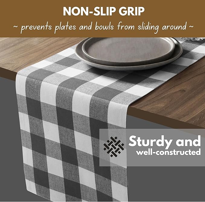 Native Fab Buffalo Checked Plaid Table Runner, 100% Cotton, 13x108 Inches - Image 3