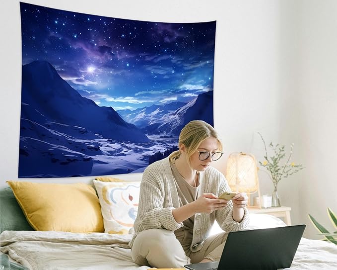 QGHOT Winter Tapestry Wall Hanging Snow Scene Backdrop Snow Mountain Wall Decor - Image 2
