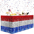 2 Pack Red&White&Blue Table Skirts, 29x108" Metallic Foil Tinsel Fringe Table by Unknown