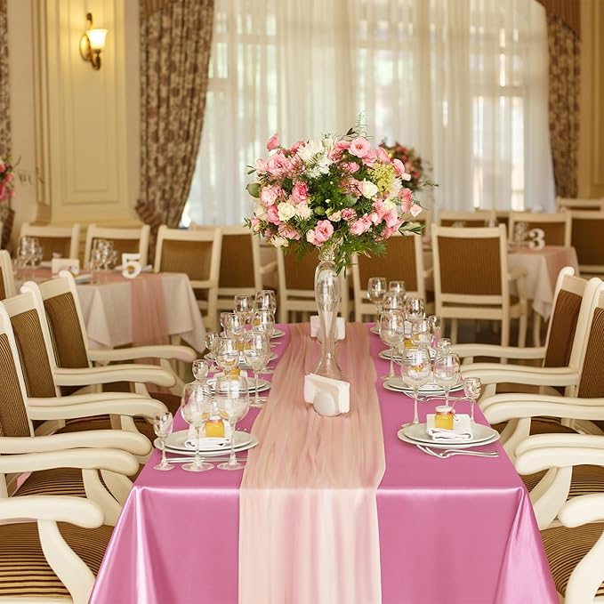 TURSTIN 8 Packs Pink Satin Tablecloth 102 x 58 Inch Overlay Satin Table Cover - Image 7
