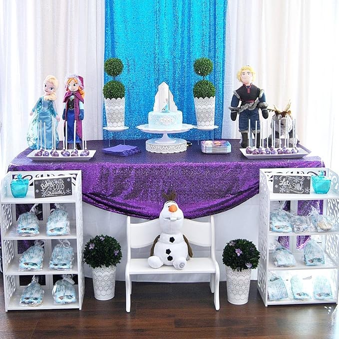QueenDream Purple Tablecloth Party Table Decorations: 50x80 Inch Sequin Fabric - Image 2