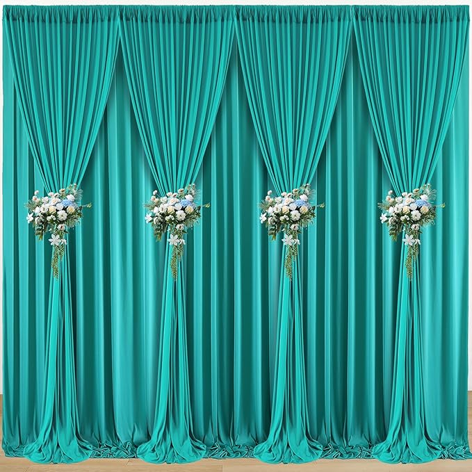 10 ft x 40 ft WWrinkle Free Turquoise Backdrop Curtain - Image 7