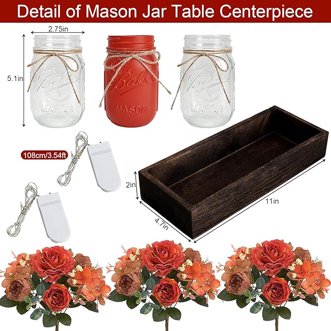 Fall Mason Jar Lights Centerpieces, Thanksgiving Centerpiece - Image 2