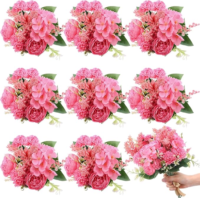 Zeyune 8 Pcs Wedding Silk Flowers Fake Silk Flowers Faux Bouquet Hydrangea by Zeyune