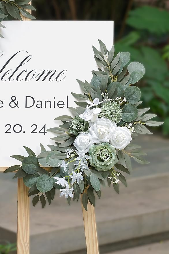 2-Pack Sage Green & White Wedding Flower Swag Set, Large: 35.43"L x 14.56"W - Image 5