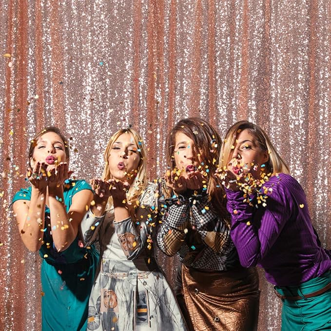 Eternal Beauty Rose Gold Sequin Backdrop, 10x10 Ft Glitter Background Curtains - Image 6