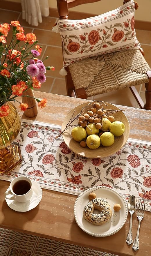 ISAENNE Designer Elegant Linen Table Runner 87 Inches Long, Vintage Orange - Image 7