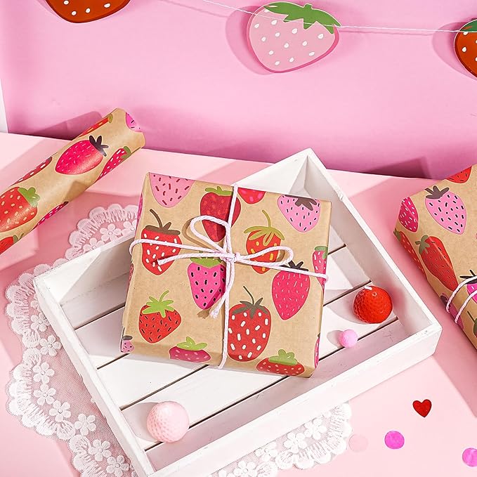 WRAPAHOLIC Kraft Strawberry Wrapping Paper Roll - Image 5