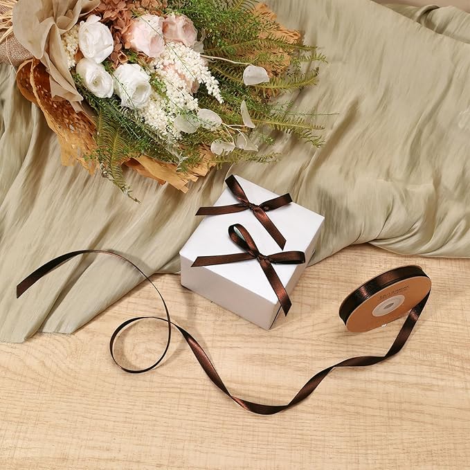 LaRibbons Brown Ribbon 3/8 Inch 25 Yards Luxury Double Faced Friar Brown Silk - Image 2