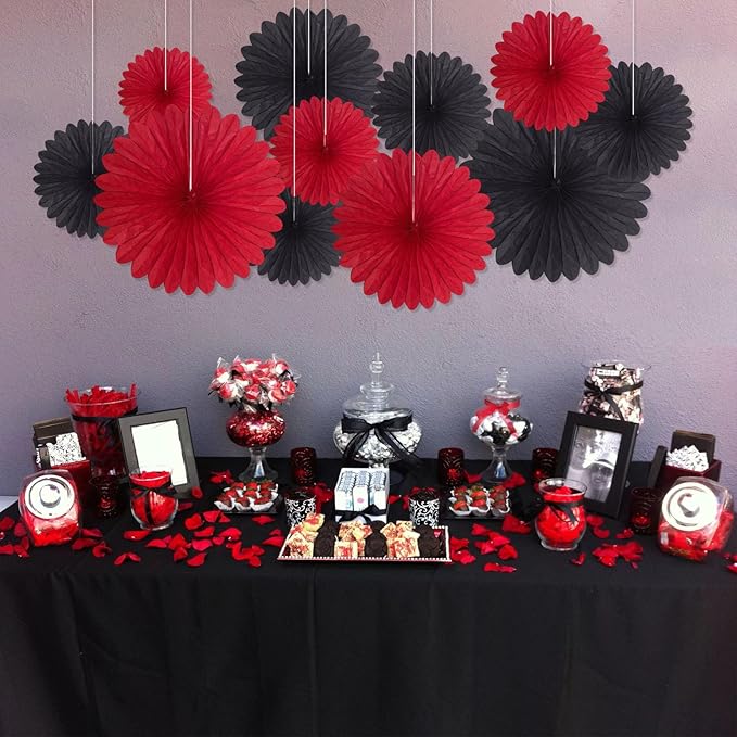 20 Pcs Black Red Hanging Paper Fan, Hanging Honeycomb Round Paper Fans - Image 6