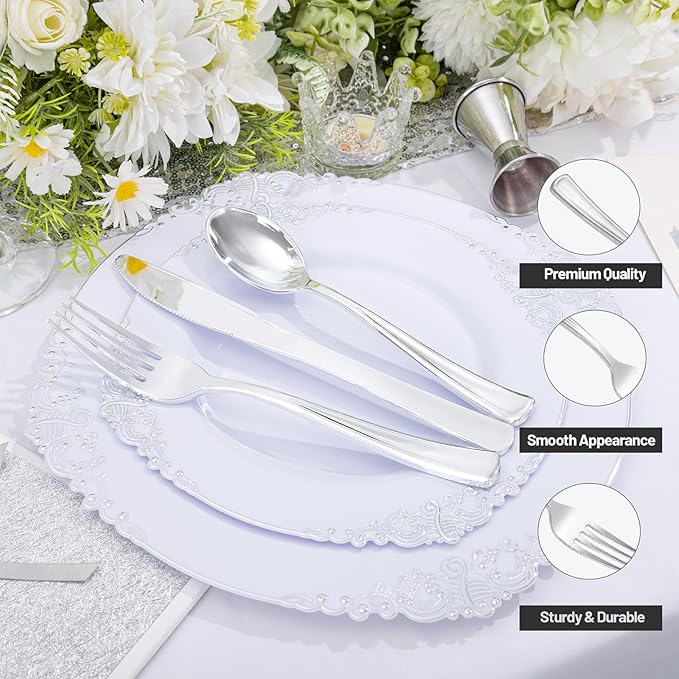 300Pieces Silver Plastic Silverware - Image 3