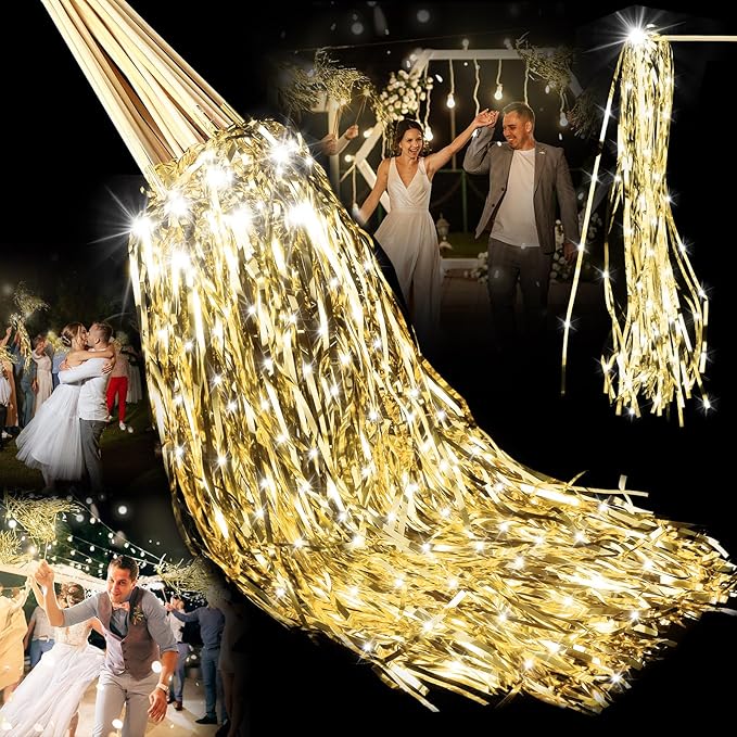 100 Pcs Lighted Wedding Wands LED Tinsel Wands Light up Streamers Sparklers by Simgoing