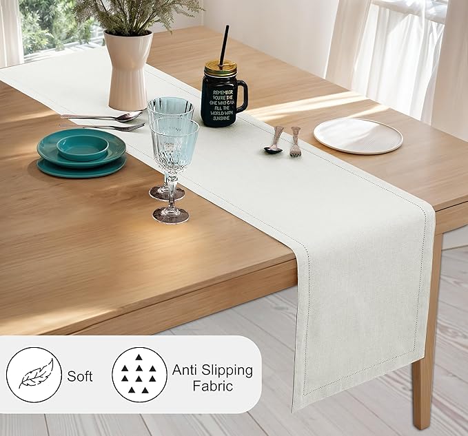 Ruvanti Linen Table Runner 60 Inches, Classic Hemstitch, Non-Slipping, Stain - Image 2