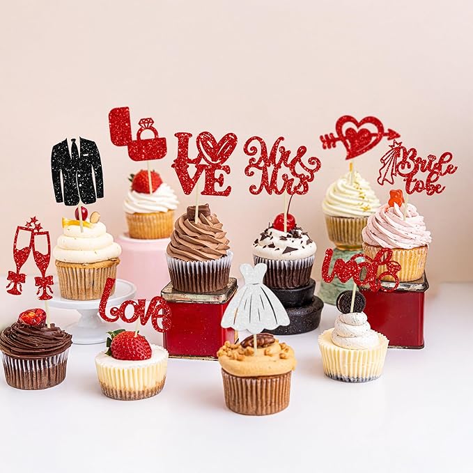 Ephlyn 30Pcs Bride to be Cupcake Toppers Glitter Wedding Cake Topper - Image 7